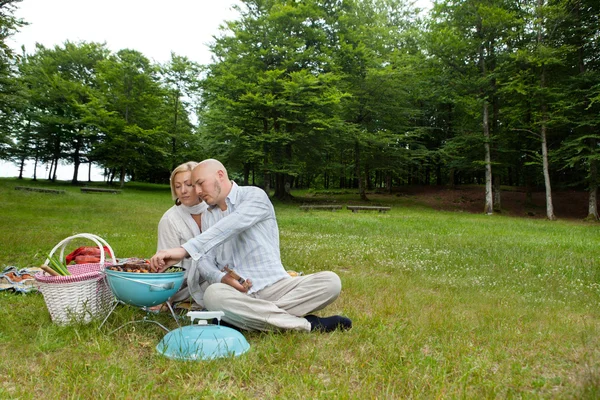 Pár na venkovní piknik — Stock fotografie