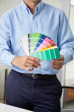 Interior Designer Holding Color Swatches clipart