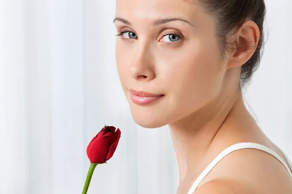 Female With Red Rose — Stock Photo, Image