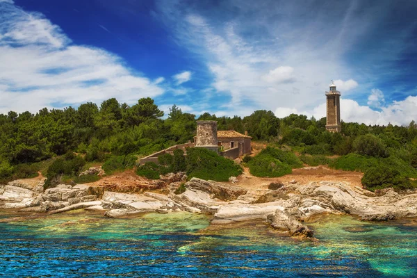 Lighthouse at Fiscardo, Kefalonia — Stock Photo, Image