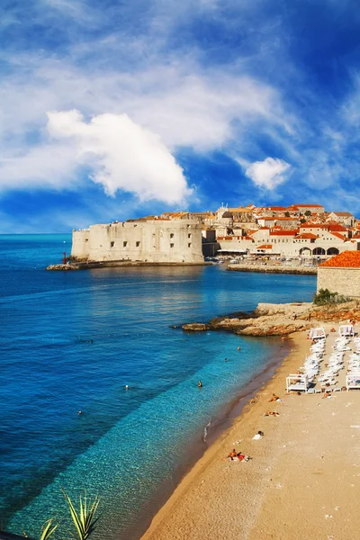 Dubrovnik beach napkeltekor — Stock Fotó
