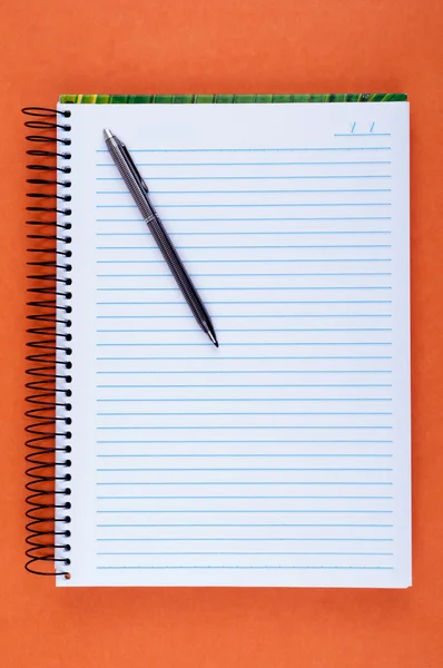 Foglio di quaderno e penna in bianco — Foto Stock