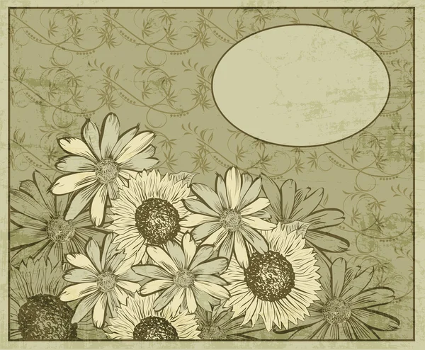 Vintage πλαίσιο με ανθισμένα λουλούδια — Διανυσματικό Αρχείο