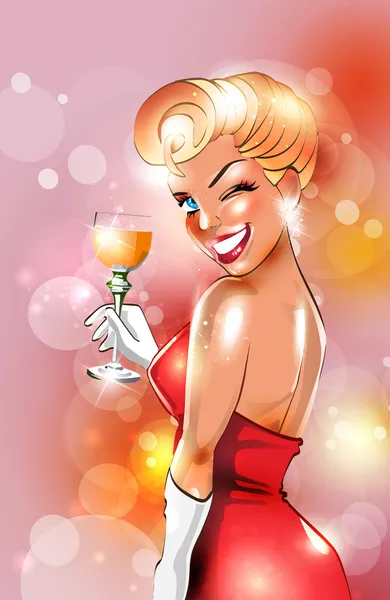Sexy retro woman drinking alcohol — Stock Vector