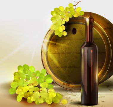 Grapes and old barrel. Vector illustration clipart