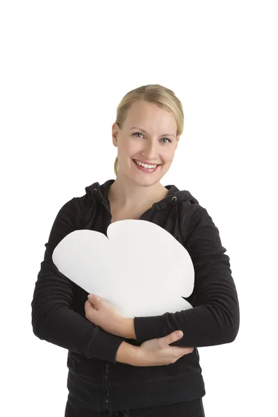 Woman holding Internet cloud — Stock Photo, Image