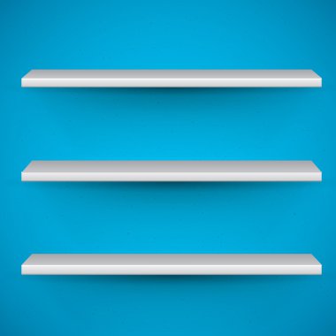 Empty book shelves on blue background clipart
