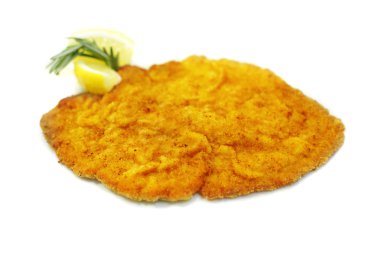 Schnitzel isolated, escalope meat with lemon and rosmary clipart