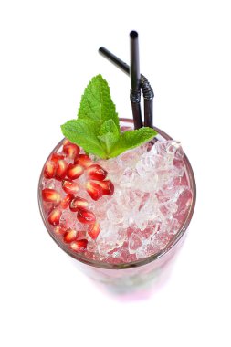 Mojito cocktail with mint and pomegranate isolated - summer vers clipart