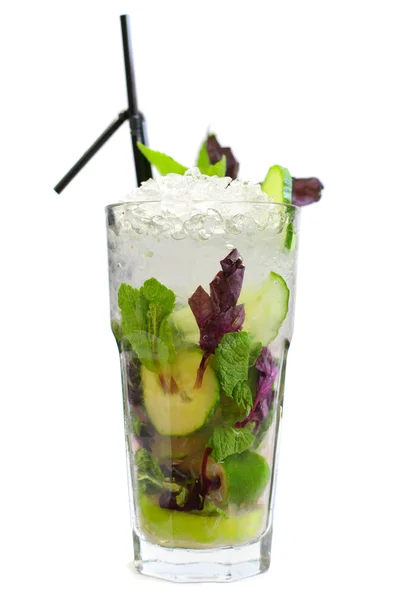 Mojito cocktail with cucumber and mint isolated on white — Stock Photo, Image