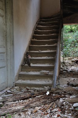 Old wooden staircase and dirty floor clipart