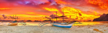 Boat at sunset clipart