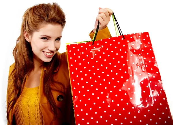 Mulher e compras de outono — Fotografia de Stock