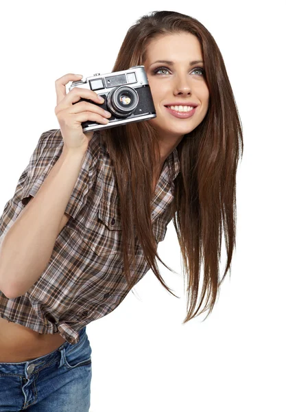 Chica fotógrafa está esperando la toma —  Fotos de Stock
