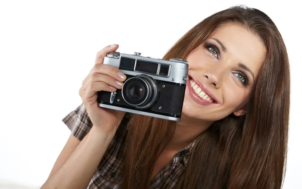 Chica fotógrafa está esperando la toma —  Fotos de Stock