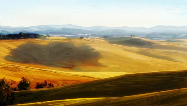 Peisaj la ţară. Dealurile tipice tuscan din Italia. Mână trasă bolnav — Fotografie, imagine de stoc