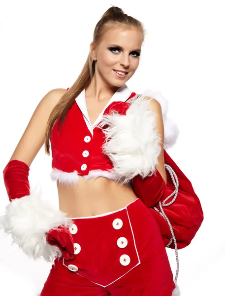 サンタとして服を着てセクシーな女性のスタジオ ポートレート — ストック写真