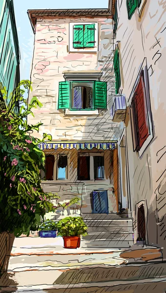Croatia town street - illustration — Stock Photo, Image