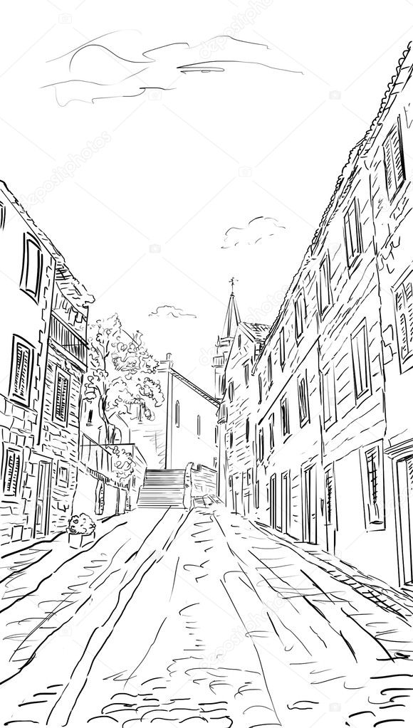 Croatia town street - sketch illustration
