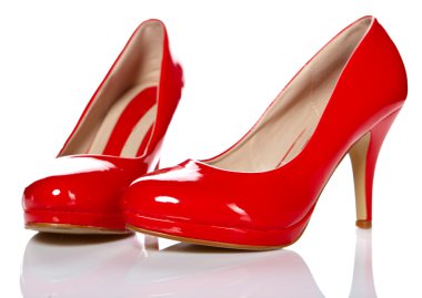 Beyaz arka plan üzerinde izole seksi kırmızı ayakkabılar.