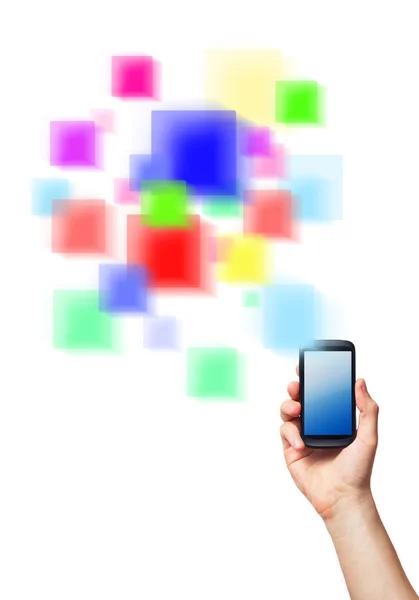 Handy und eine futuristische digitale Darstellung der sozialen Medien — Stockfoto