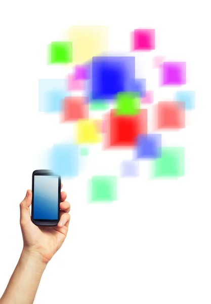 Telefone celular e uma representação digital futurista da mídia social ov — Fotografia de Stock