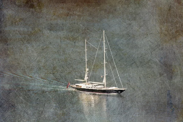 Яхта в море в ретро шриле — стоковое фото