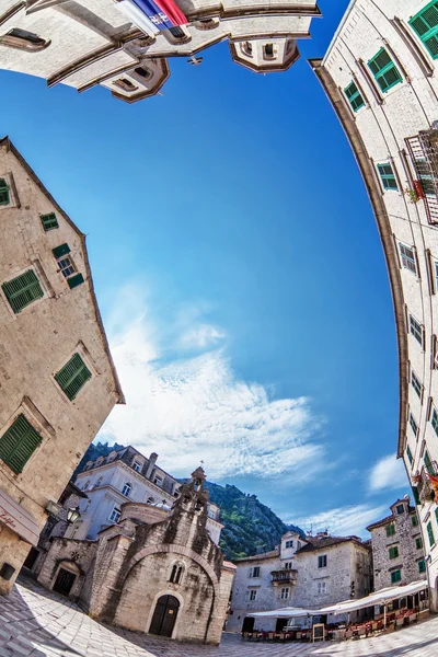 Fish-eye view of the old city on sky background — Stock Photo, Image