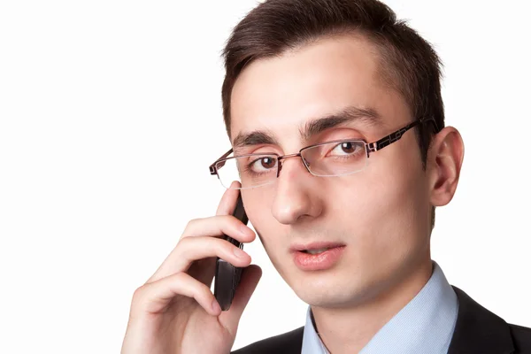 Ung affärsman prata i mobil telefon — Stockfoto