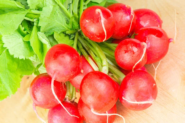 Fresh radishes with tops — Stock Photo, Image