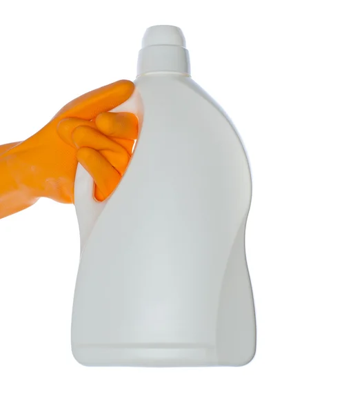 Rengöringsmedel flaska i handen isolerad på vit — Φωτογραφία Αρχείου