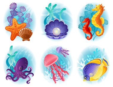 Sea animals icons clipart