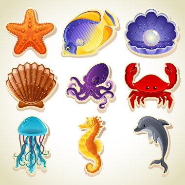 Sea animals icons clipart