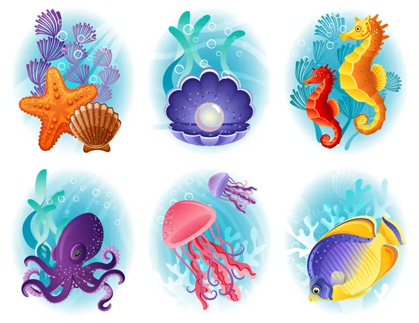 Ícones de animais marinhos —  Vetores de Stock
