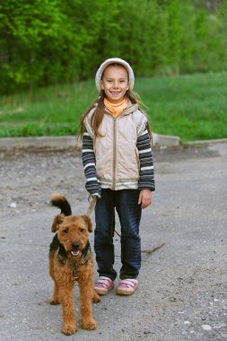 Little girl with terrier clipart