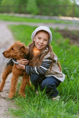 Little girl with terrier clipart