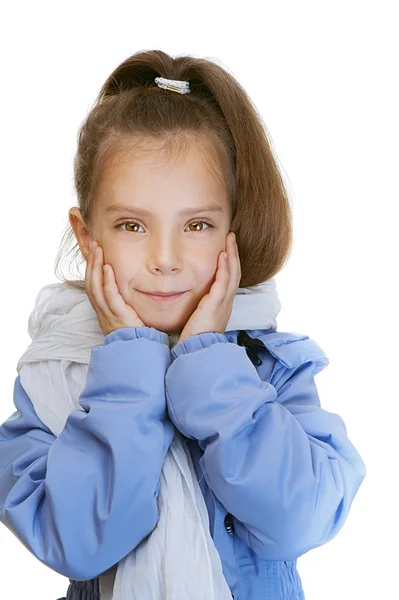 Girl-preschooler in blue jacket — Stock Photo, Image