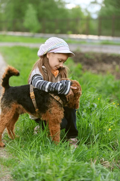 Little girl with terrier — Stock Photo, Image