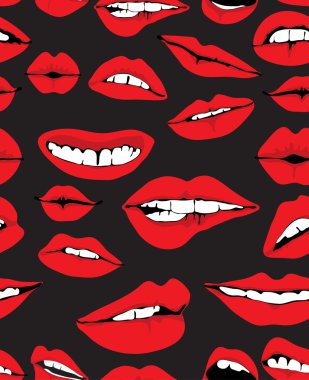 Seamless background with different red lips clipart