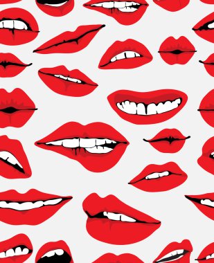 Seamless background with different red lips clipart