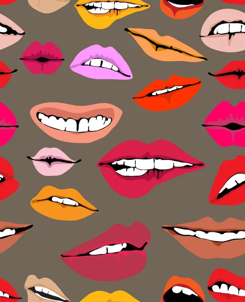 Fond sans couture avec des lèvres différentes — Image vectorielle