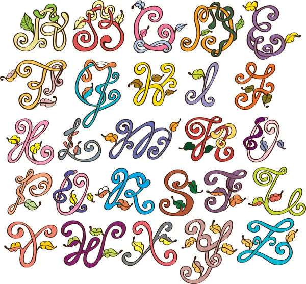 ABC abstracto, alfabeto natural con hojas — Archivo Imágenes Vectoriales