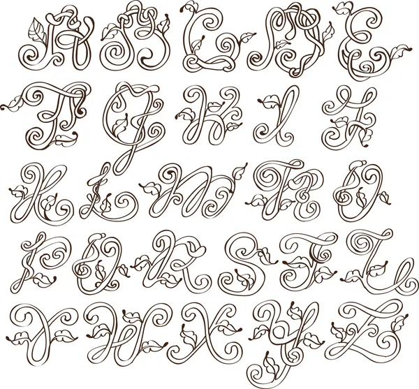 ABC abstrato, alfabeto natural com folhas — Vetor de Stock