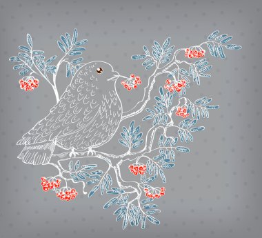 bullfinch and mountain ash background clipart