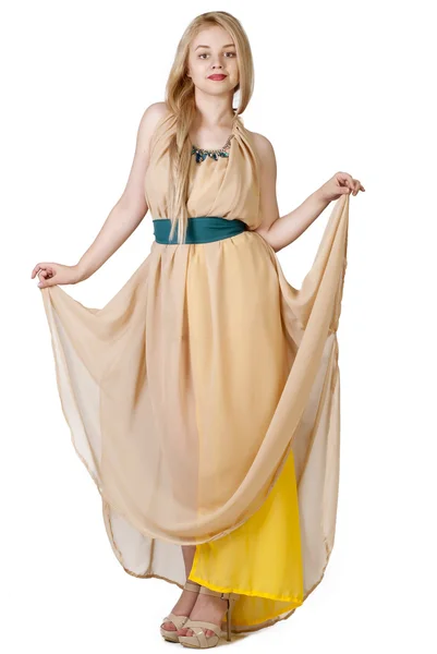 Foto van mooie jonge dame in oorspronkelijke jurk — Stockfoto
