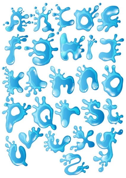 Grazioso alfabeto blu acqua lucido — Vettoriale Stock