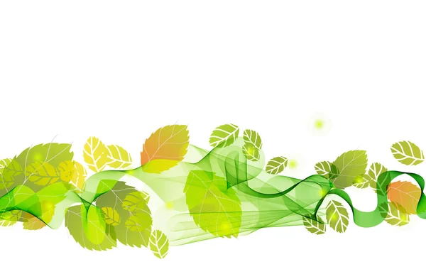 Sfondo astratto con foglie verdi fresche e onda — Vettoriale Stock