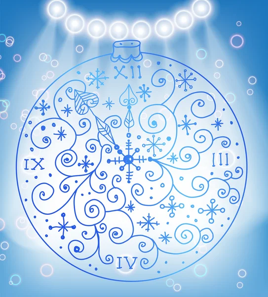 Christmas background with ornamental clock — Stock Vector