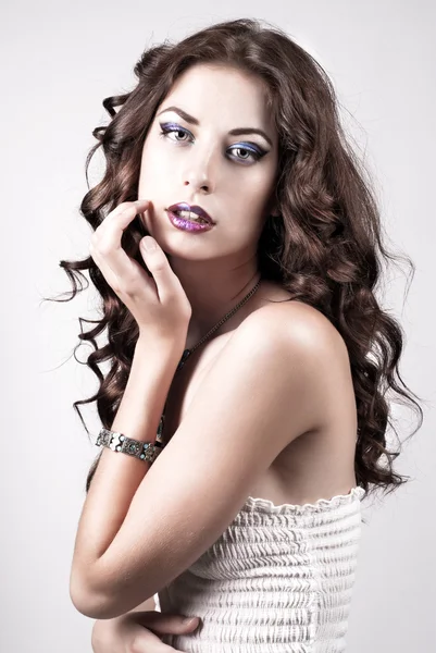 Světlé modré oční make-up, krásná žena portrét — Stock fotografie