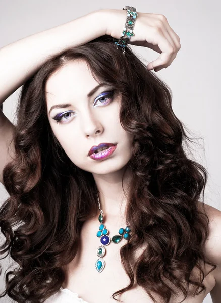 Světlé modré oční make-up, krásná žena portrét — Stock fotografie